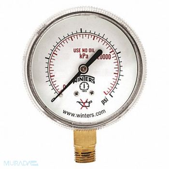 WINTERS K4562 Pressure Gauge 2 Dial Size Brass, 491D44