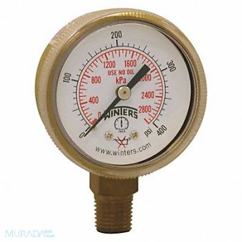WINTERS K4562 Pressure Gauge 2 Dial Size Brass, 491D41