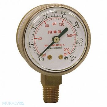 WINTERS K4562 Pressure Gauge 2 Dial Size Brass, 491D42