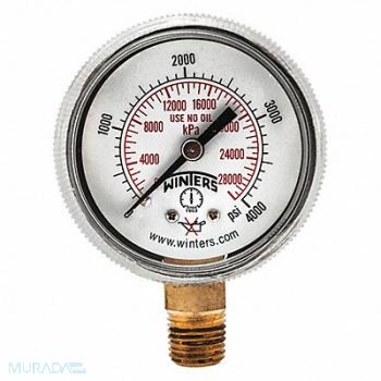 WINTERS K4562 Pressure Gauge 2 Dial Size Brass, 491D46