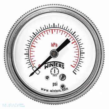 WINTERS Pressure Gauge 3-1/2 Dial Size Black, 491F32