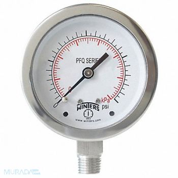 WINTERS Pressure Gauge 2-1/2 Dial Size Silver, 491F38