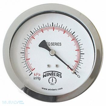 WINTERS Pressure Gauge 4 Dial Size Silver, 491F63