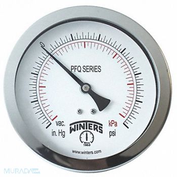 WINTERS Pressure Gauge 4 Dial Size Silver, 491F69
