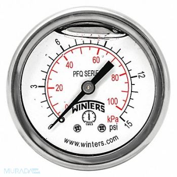 WINTERS K4540 Pressure Gauge 2 Dial Size Silver, 491F74