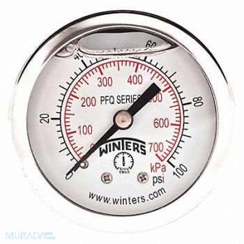 WINTERS K4540 Pressure Gauge 2 Dial Size Silver, 491F77