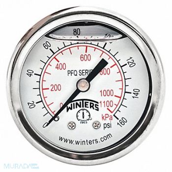 WINTERS K4540 Pressure Gauge 2 Dial Size Silver, 491F78