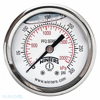 WINTERS K4540 Pressure Gauge 2 Dial Size Silver, 491F80