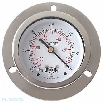 WINTERS K4541 Vacuum Gauge 2-1/2 Dial Size Silver, 491F82