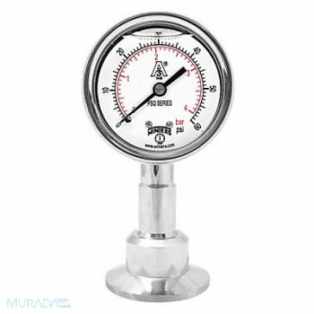 WINTERS Pressure Gauge 2-1/2 Dial Size Silver, 491G25