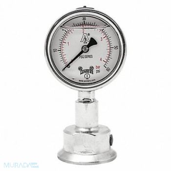 WINTERS Pressure Gauge 2-1/2 Dial Size Silver, 491G28