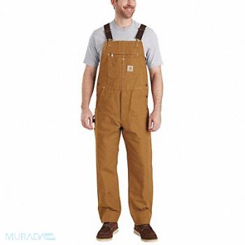 CARHARTT J7523 Bib Overalls 44 Waist Sz 34 Inseam Brn, 491V21