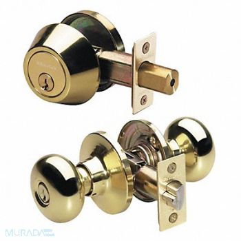 MASTER LOCK Knob Lockset Biscuit Style Polished Brss, 492V99