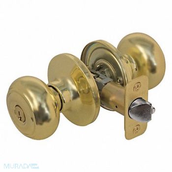 MASTER LOCK Knob Lockset Rusk Style Polished Brass, 492W22