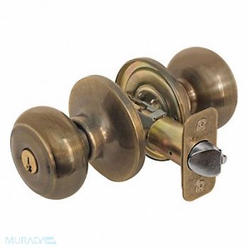 MASTER LOCK Knob Lockset Rusk Style Antique Brass, 492W24