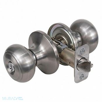 MASTER LOCK Knob Lockset Rusk Style Satin Nickel, 492W28