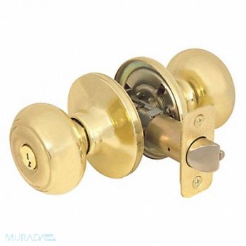 MASTER LOCK Knob Lockset Rusk Style Polished Brass, 492W30