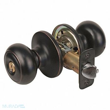 MASTER LOCK Knob Lockset Rusk Style Aged Bronze, 492W34