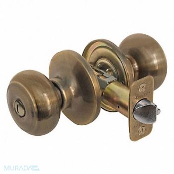 MASTER LOCK Knob Lockset Rusk Style Antique Brass, 492W38