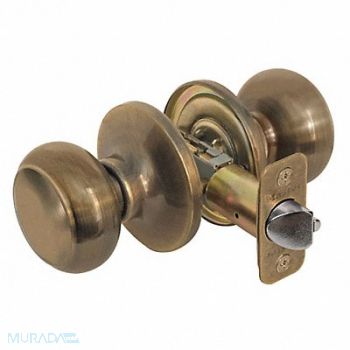 MASTER LOCK Knob Lockset Rusk Style Antique Brass, 492W42