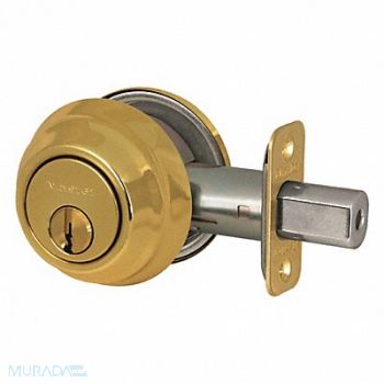 MASTER LOCK Deadbolt Polished Brass Single Cylinder, 492W75