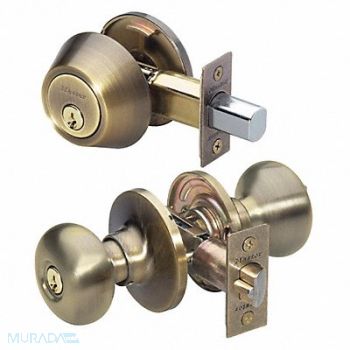 MASTER LOCK Knob Lockset Biscuit Style Antique Brass, 492X02