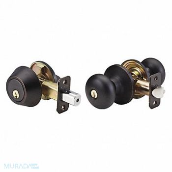 MASTER LOCK Knob Lockset Biscuit Style Aged Bronze, 492X04