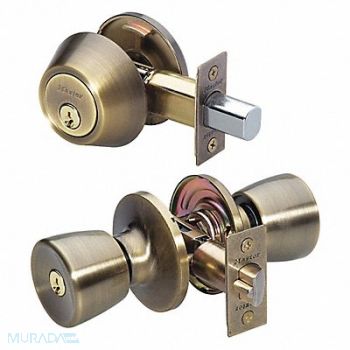 MASTER LOCK Knob Lockset Tulip Style Antique Brass, 492X07