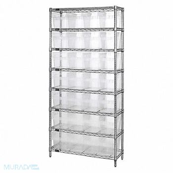 QUANTUM STORAGE SYSTEMS Bin Shlvng 36inx74inx18in Clear, 493G51