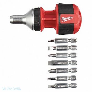 MILWAUKEE Multi-Bit Screwdriver 4-1/2 L 8 Pieces, 494M75