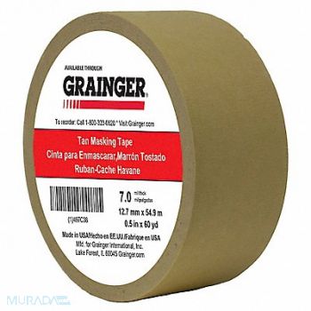 GRAINGER APPROVED Masking Tape 1/2 W 60 yd L Tan, 497C38