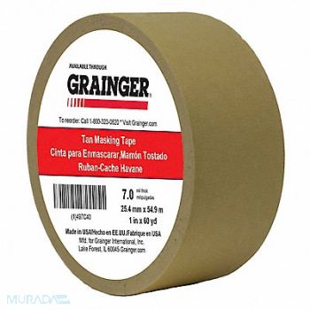 GRAINGER APPROVED Masking Tape 1 W 60 yd L Tan, 497C40