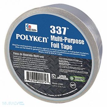 POLYKEN Foil Tape 1 7/8 in x 50 1/4 yd Aluminum, 499L72