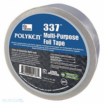 POLYKEN Foil Tape 2 13/16 x 50 1/4 yd Aluminum, 499L73