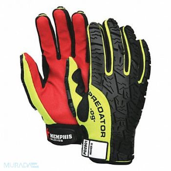 MCR SAFETY Gloves 2XL Hi Vis Yellow/Black/Red PR, 49DC53