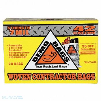 DEMOBAGS Trash Bag 42 gal White PK20, 49T945