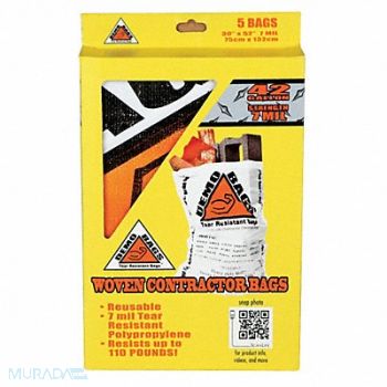 DEMOBAGS Trash Bag 42 gal White PK5, 49T947