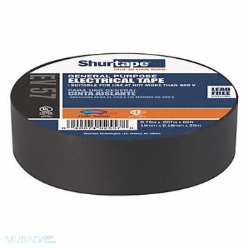 SHURTAPE Elec Tape 66 ft Lx3/4 in W 7 mil Black, 49XZ33