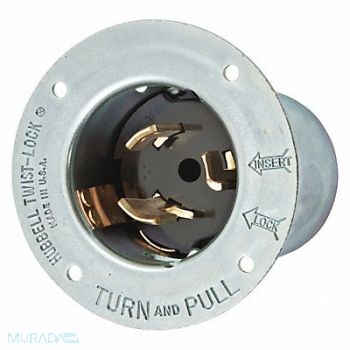 HUBBELL Flanged Locking Inlet Silver 250VAC 50A, 49YK33