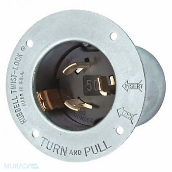 HUBBELL Flanged Locking Inlet Slvr 600VAC/250VDC, 49YK34