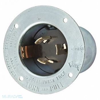 HUBBELL Flanged Locking Inlet 600VAC/250VDC 50A, 49YK44