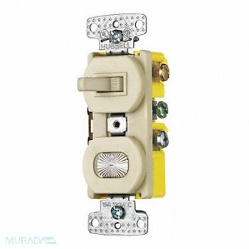 GRAINGER APPROVED Combo Device Ivory 1P Switch/Pilot Light, 49YL67