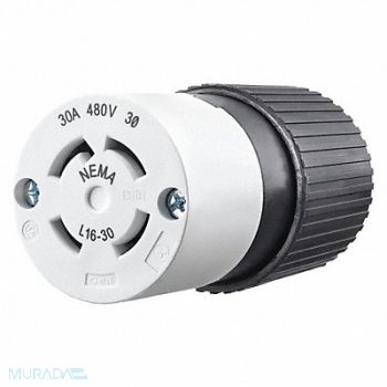 GRAINGER APPROVED LKG CONN 30A 3PH 480V L16-30R B/W, 49YX07