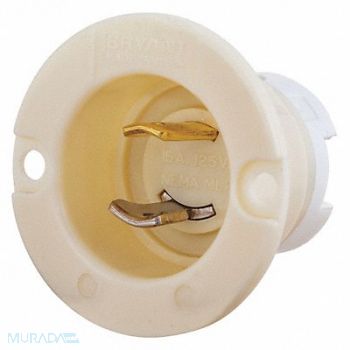 GRAINGER APPROVED Locking Flanged Inlet 125VAC Nylon White, 49YX70