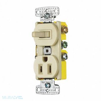 GRAINGER APPROVED Combo Device Ivory 1P Switch and Recpt, 49YZ80