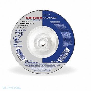 UNITED ABRASIVES-SAIT Depressed Ctr Wheel T27 4-1/2in 5/8in-11, 4AYF3