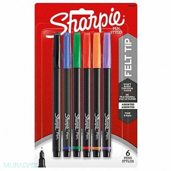 SHARPIE Felt Tip Pens Assorted PK6, 4AZK3
