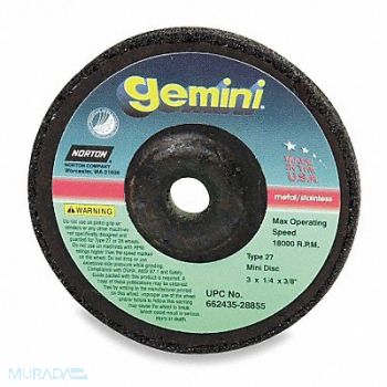 NORTON Depressed Center Wheel T27 4x1/4x5/8 AO, 6A624