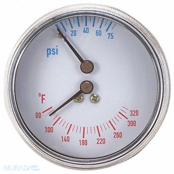 GRAINGER APPROVED Boiler Gauge Round 0-75 PSI 60 to 260 F, 4CFC4