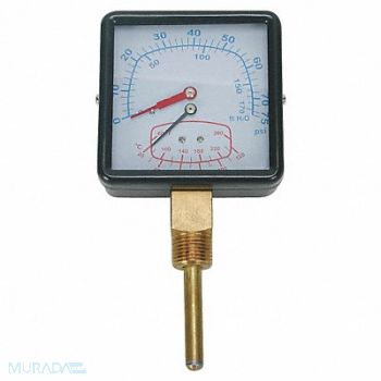 GRAINGER APPROVED Boiler Gauge Square 0-75 PSI 60 to 260 F, 4CFC8